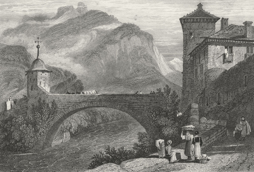 SWITZERLAND. Bridge St Maurice. Swiss. Prout 1830 old antique print picture